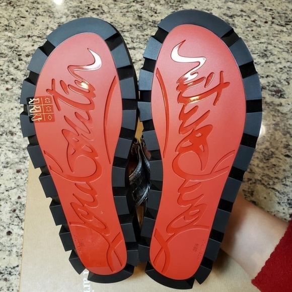 NEW Christian Louboutin Lock Cool Croc-Embossed Leather Sandal Size 37 - Picture 12 of 13